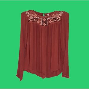 Xhilaration brown/tan long sleeve with embroidery!